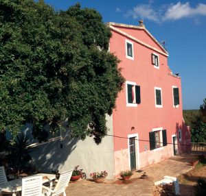 Lush green fields and a rustic barn, inviting visitors to Agroturism Sant Tomàs.