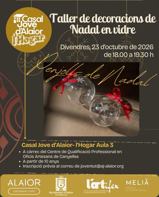 Afișul atelierului de decorațiuni de Crăciun din sticlă de la Casal Jove d'Alaior, 23 octombrie